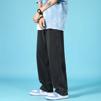 Casual Hip Hop Cargo Denim Pants: Straight Loose