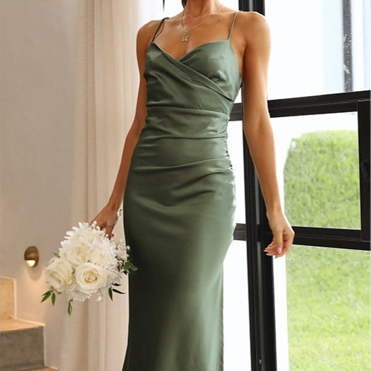 Sleeveless V-neck Pullover Dress Solid Color