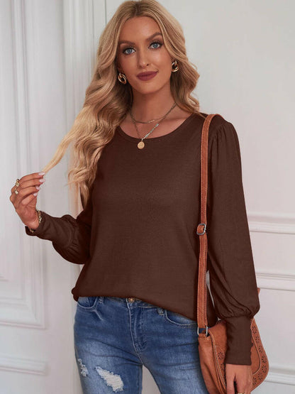 Round Neck Lantern Sleeve Blouse