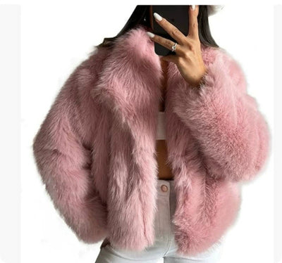 Women’s Warm Plush Lapel Jacket – Winter Outwear