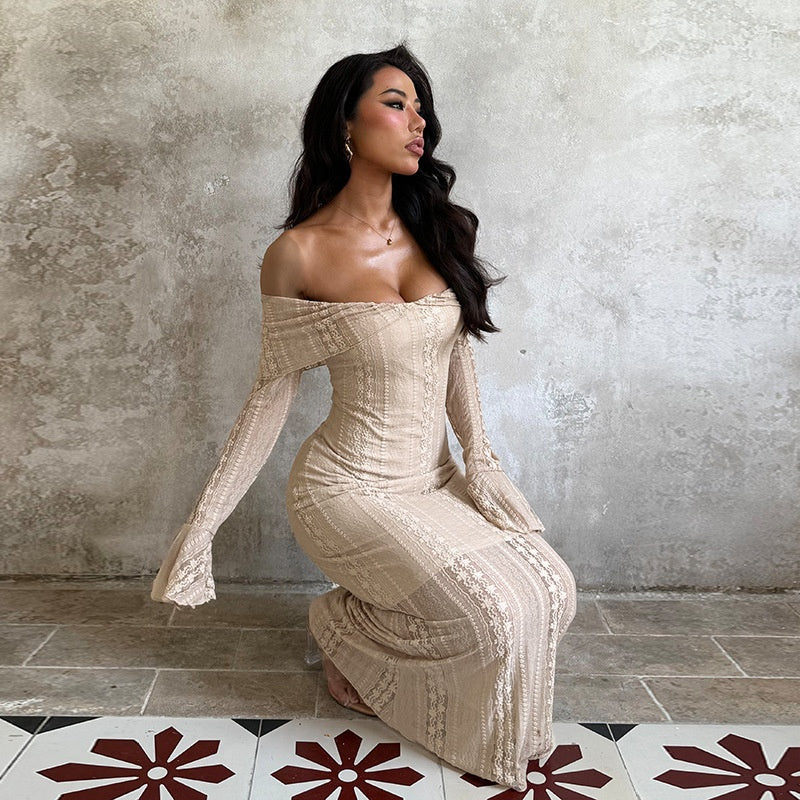 Temperament Waist-defining Jacquard One-shoulder Dress