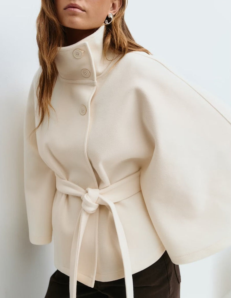 Women’s Belted High Neck Batwing Coat