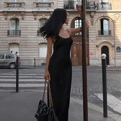 Women's Casual Backless Satin Dress With Temperament