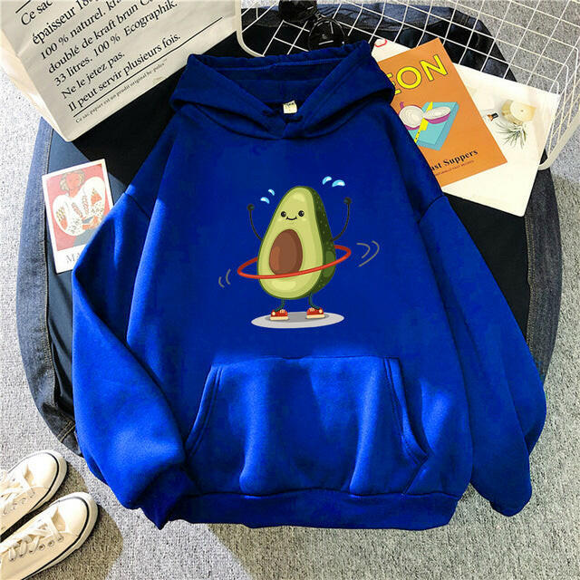 Hoodies Sporty Cartoon Avocado Print Warm New Sweatshirt Wom