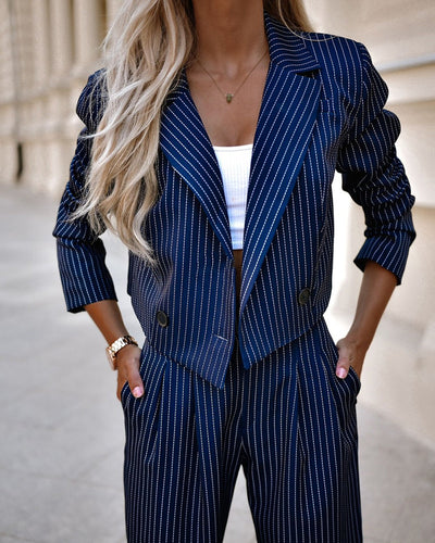 Women’s Striped Cropped Blazer & Pants Set