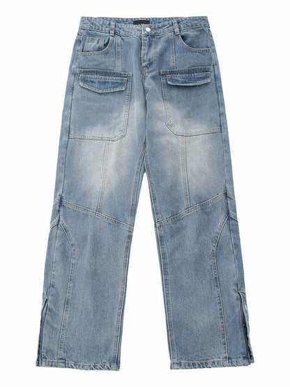 High Vintage Cargo Jeans Men's Summer Casual Breasted