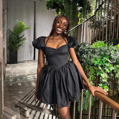 Off-shoulder Halterneck Skirt Puff Sleeve Dress