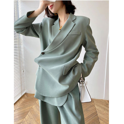 Sage Green Oversized Blazer & Wide-Leg Pants Set