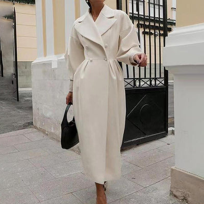 Women's Classic Winter Long Coat Double-Breasted Belted Trench