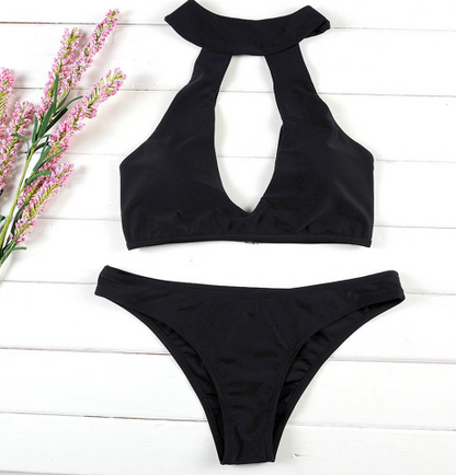 Halter ring buckle hollow split swimsuit set