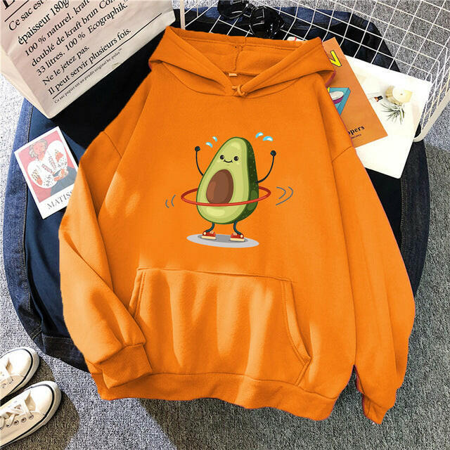 Hoodies Sporty Cartoon Avocado Print Warm New Sweatshirt Wom