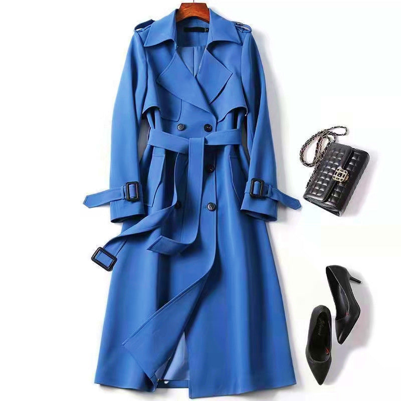 Women's Classic Trench Coat, Solid Color Long Sleeve Belted Mid-Length Jacket