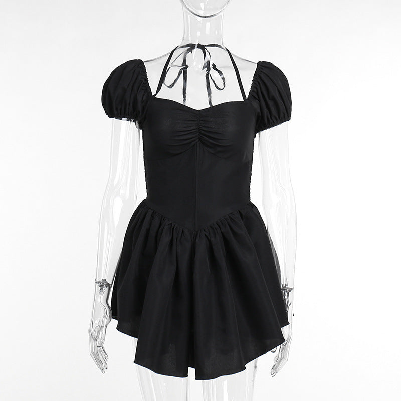 Off-shoulder Halterneck Skirt Puff Sleeve Dress