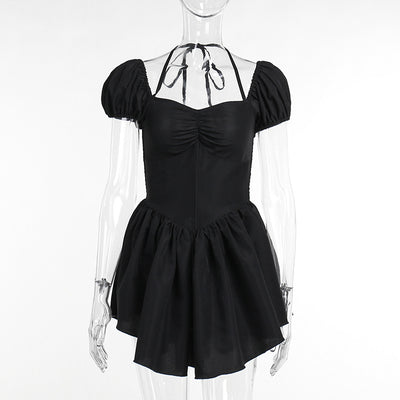 Off-shoulder Halterneck Skirt Puff Sleeve Dress