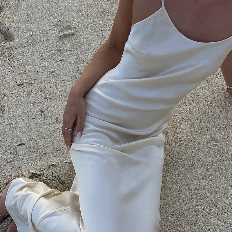 Women's Casual Backless Satin Dress With Temperament