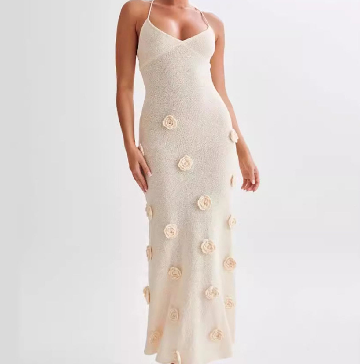 Women's Braces Skirt Three-dimensional Flower Knitted Backless Lace-up Dress