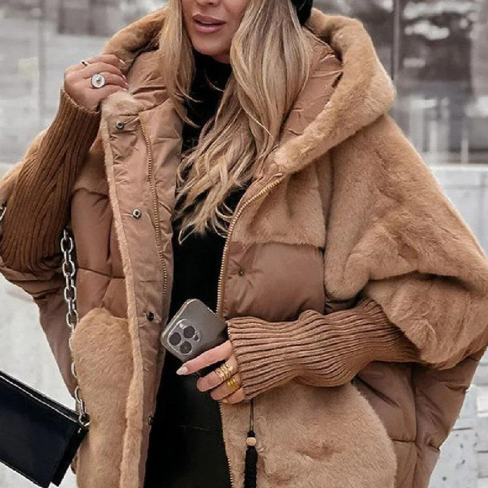 Women’s Hooded Cotton Coat with Faux Fur