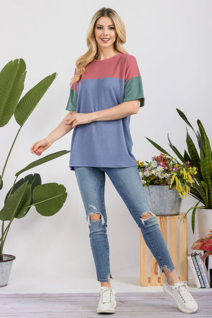 Celeste Full Size Ribbed Color Block T-Shirt