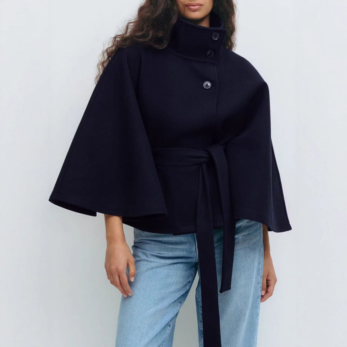 Women’s Belted High Neck Batwing Coat