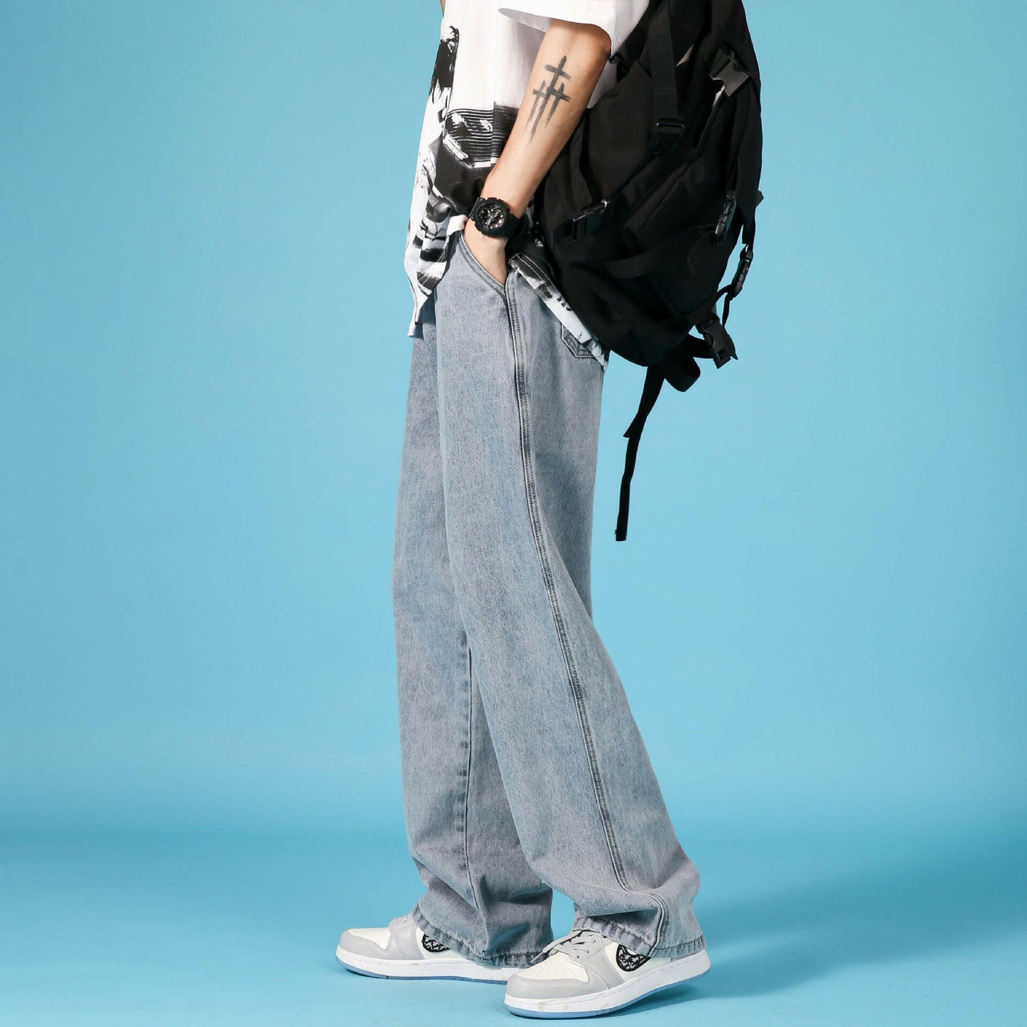 Casual Hip Hop Cargo Denim Pants: Straight Loose