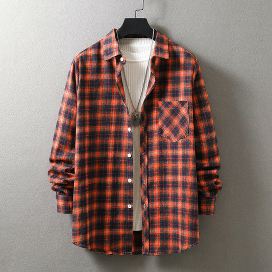 Fashion Casual Plaid Shirt Loose Men's Long Sleeve Shirt