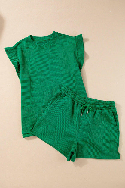 Round Neck Top and Drawstring Shorts Set