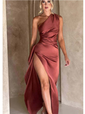 Sexy One-shoulder Backless Slit Summer Dress
