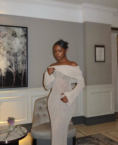 New One-shoulder Knitted Long-sleeved Dress