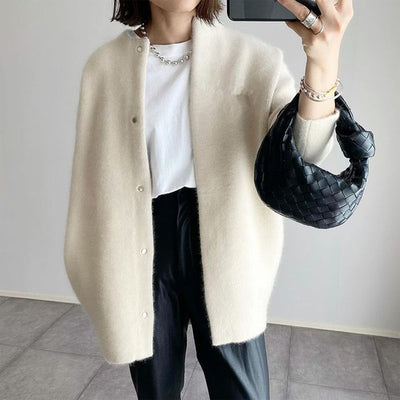 Women's Solid Color Wool-like Coat, Oversized Long Sleeve Button Up Trench