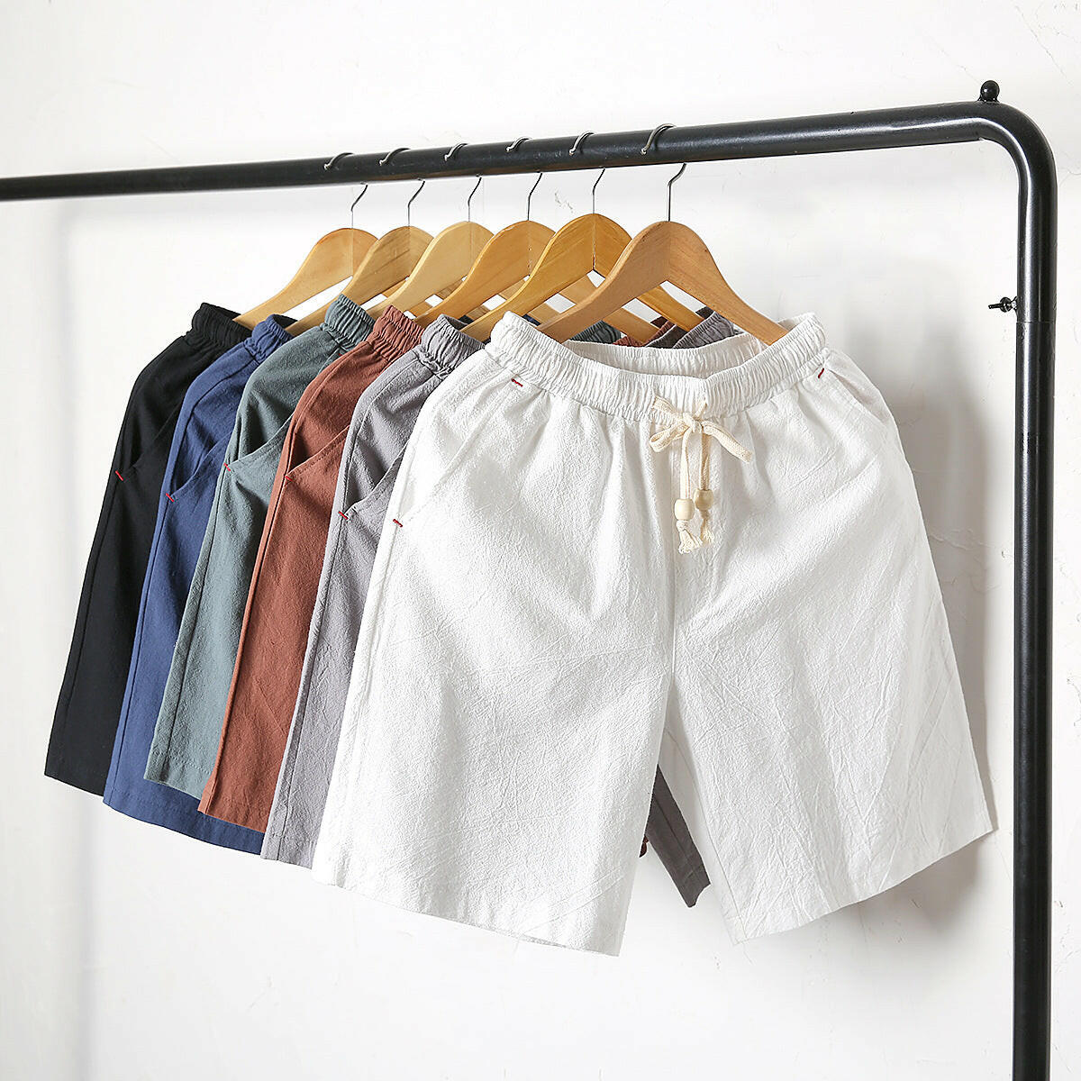 Korean version of solid color linen casual beach shorts