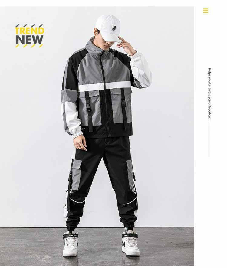 Casual Workwear Jacket Multi-pocket Trousers Two-piece Set