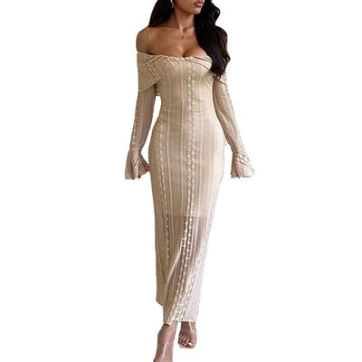 Temperament Waist-defining Jacquard One-shoulder Dress