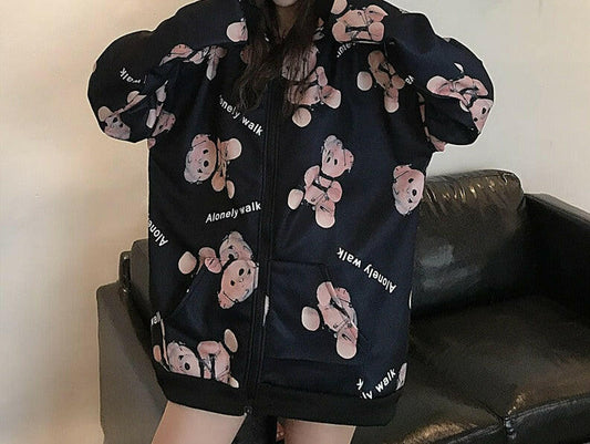 Printed bear sweater loose for women's