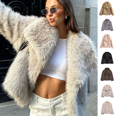 Women’s Warm Plush Lapel Jacket – Winter Outwear