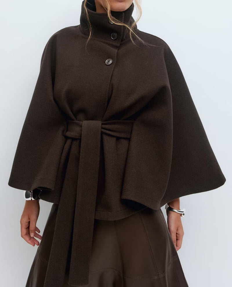 Women’s Belted High Neck Batwing Coat