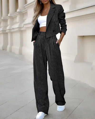 Women’s Striped Cropped Blazer & Pants Set