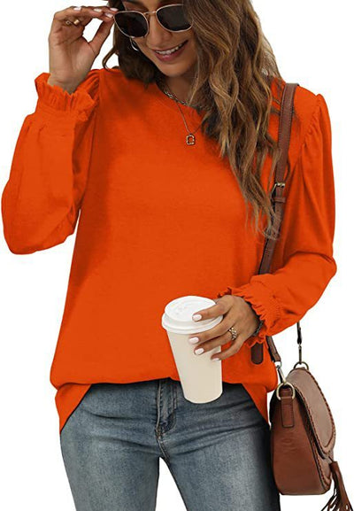 Round Neck Puff Sleeve Long Women's Clothing Top