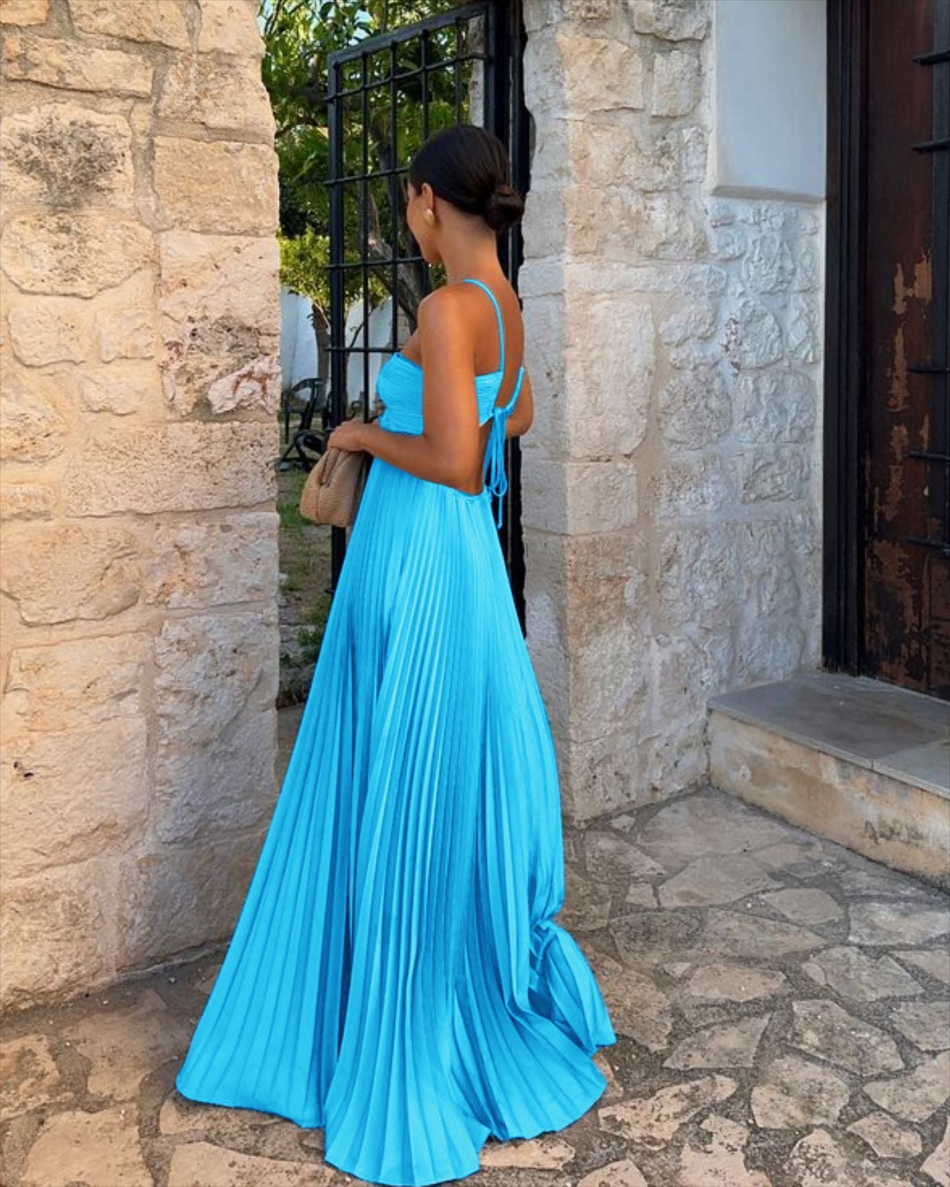 Pleated Halter Sling Dress for Women – High Waist Evening & Party Wear