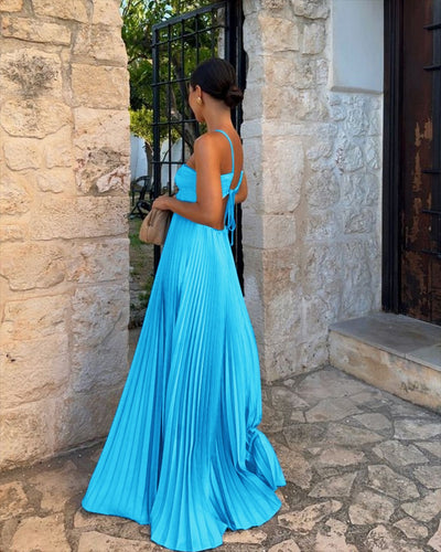 Pleated Halter Sling Dress for Women – High Waist Evening & Party Wear