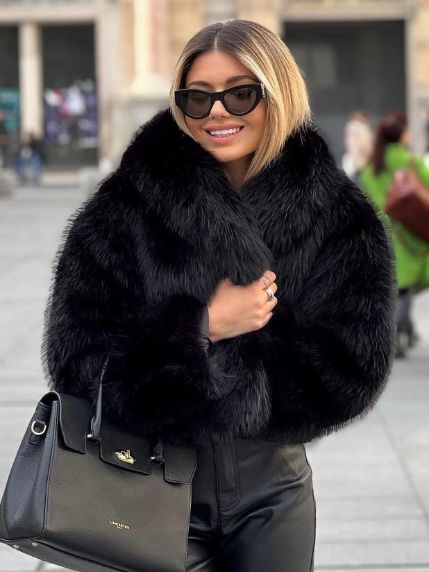 Women’s Warm Plush Lapel Jacket – Winter Outwear