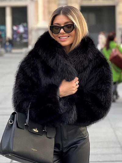 Women’s Warm Plush Lapel Jacket – Winter Outwear