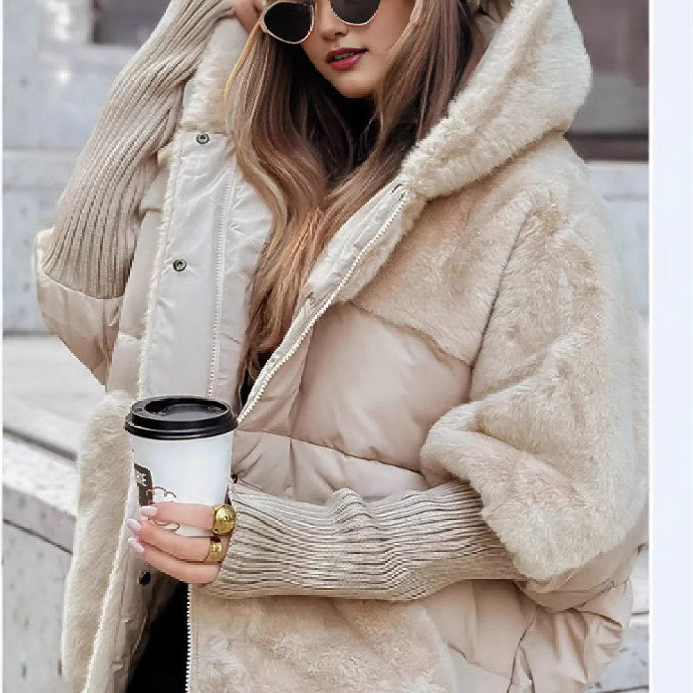 Women’s Hooded Cotton Coat with Faux Fur