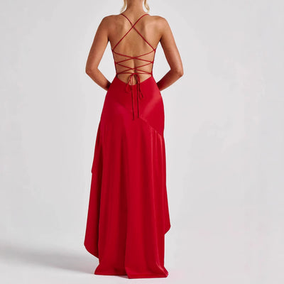 Backless Ruffles Irregular Evening Party Maxi Dress