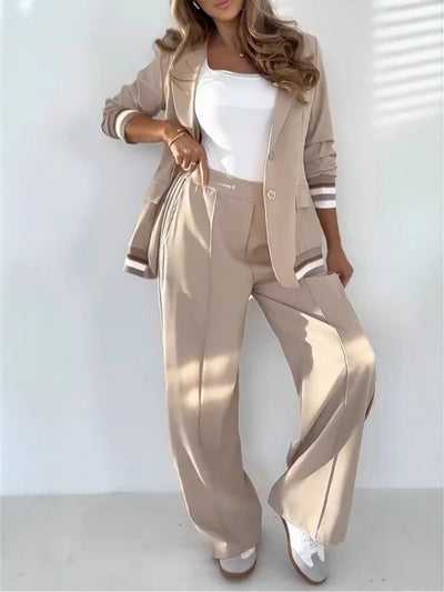 2-Piece Women’s Suit Set – Blazer and High-Waist Wide-Leg Pants