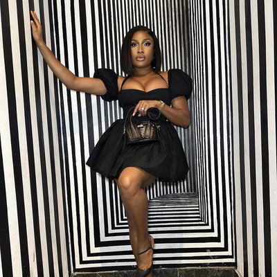 Off-shoulder Halterneck Skirt Puff Sleeve Dress