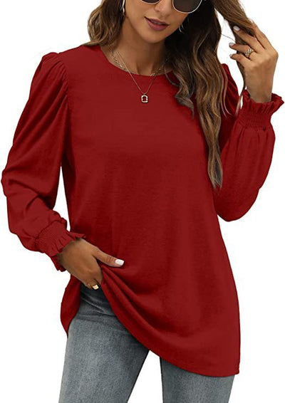 Round Neck Puff Sleeve Long Women's Clothing Top