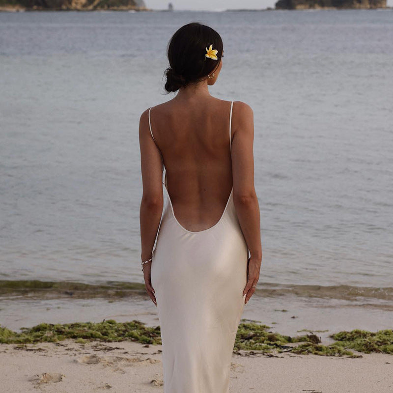 Women's Casual Backless Satin Dress With Temperament