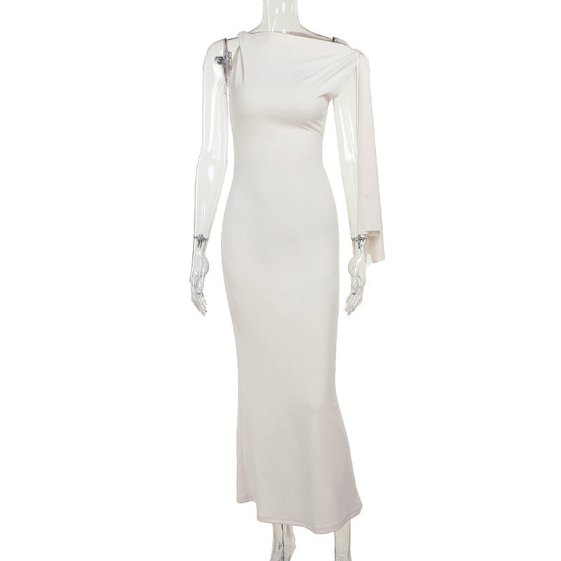 One-shoulder Ribbon Long Dress Ins Fashion Slim Sleeveless Dresses
