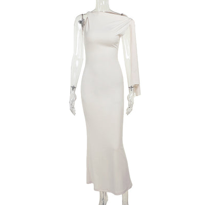 One-shoulder Ribbon Long Dress Ins Fashion Slim Sleeveless Dresses
