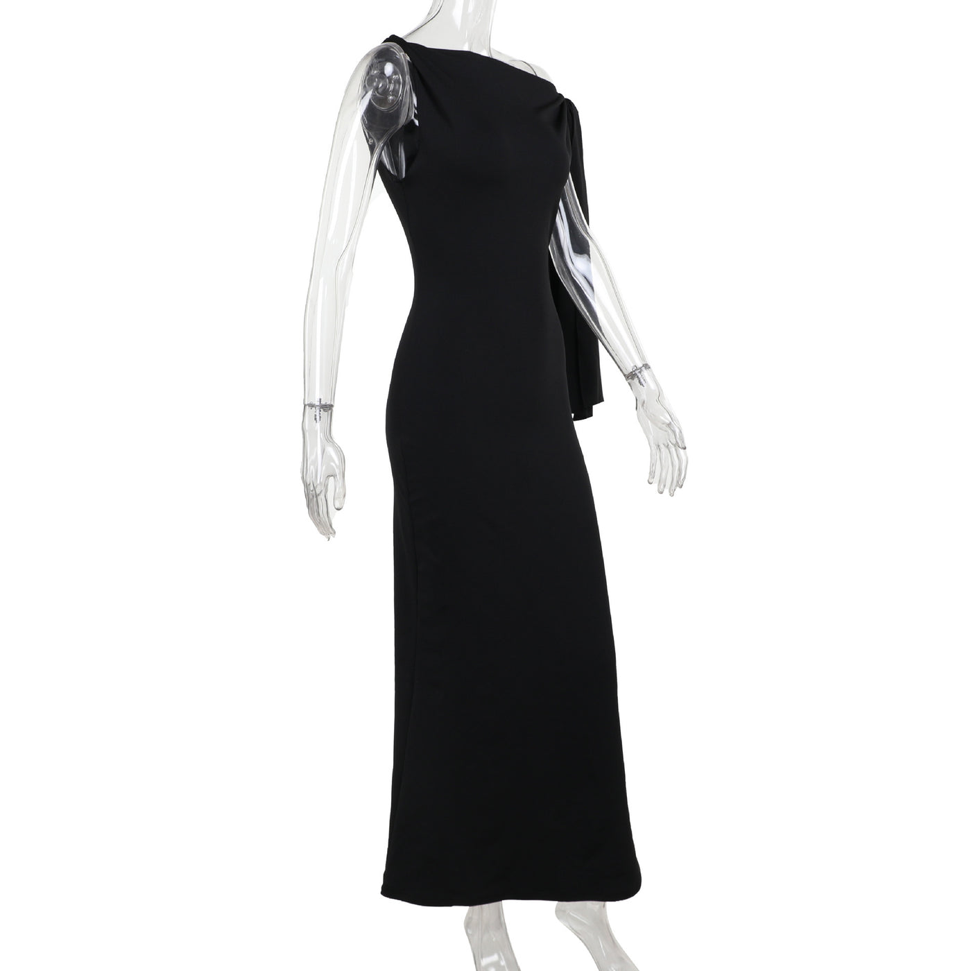 One-shoulder Ribbon Long Dress Ins Fashion Slim Sleeveless Dresses